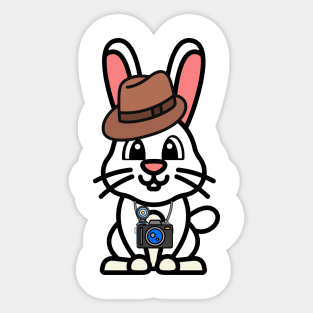 Funny bunny is holding a camera Sticker